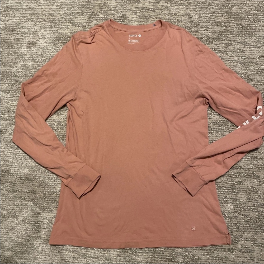Stance T Shirt Pink Long Sleeve Arm Spellout Logo 100% Cotton Peru Mens Medium
